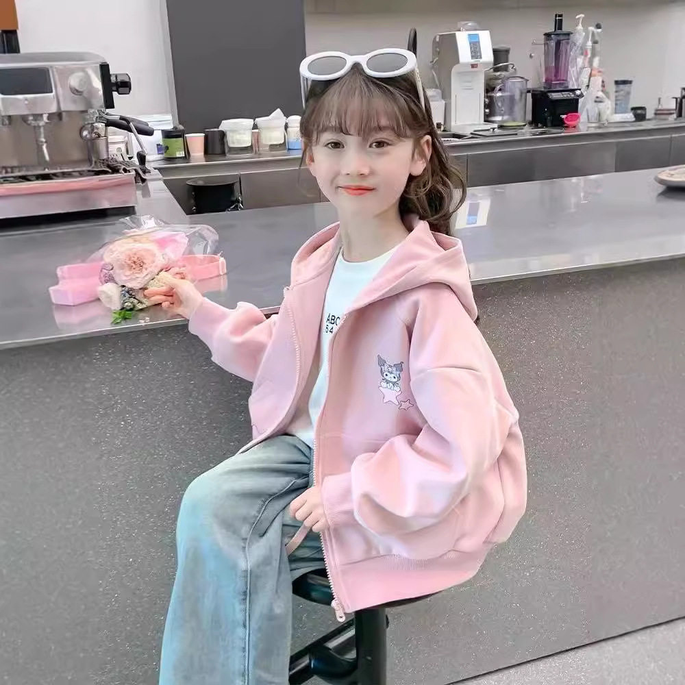 品牌专柜女童卫衣外套潮流洋气库洛米春秋薄款运动连帽上衣棒球服