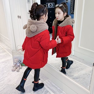 品牌专柜女童棉服加厚秋冬新款中大童羽绒棉衣可爱中长款洋气外套