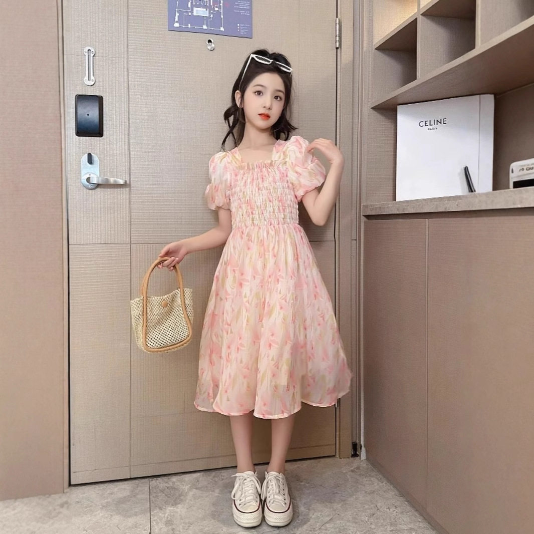 品牌专柜女童碎花连衣裙夏季新款中大儿童韩版雪纺裙子洋气公主裙