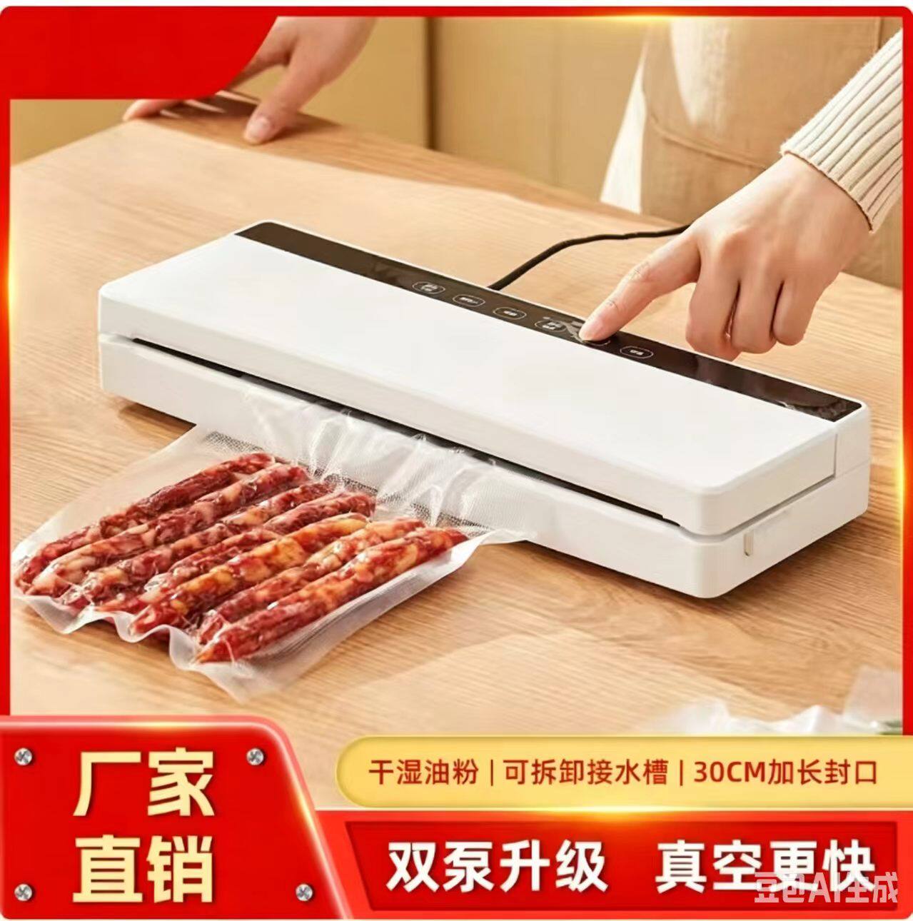 德国抽真空封口机双泵干湿通用带切刀食品保鲜机塑封全自动封