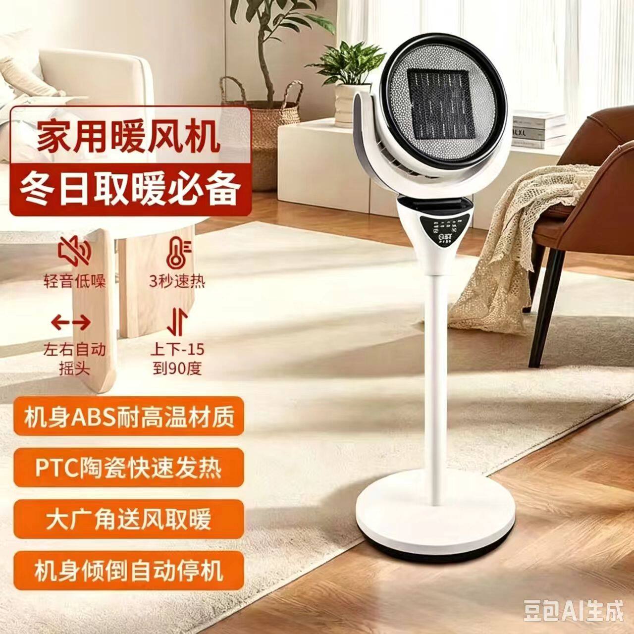 家用台立式取暖器省电暖风机居浴室速热电暖扇轻音无光电暖气