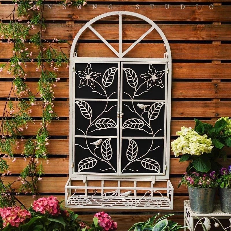 壁挂户外铁艺复古背景花槽黑板