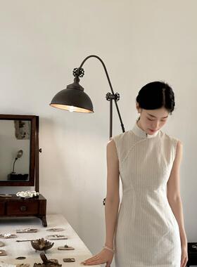 Ti提提 迟早.新中式无袖改良长款白色条纹旗袍覆古国风连衣裙日常