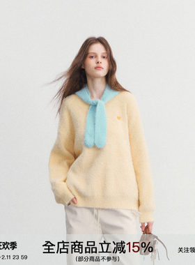 SPEAR YOUTH“少女航线”仿貂毛针织衫两件套坎肩连帽套头毛衣