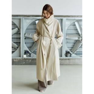 系带高档外套 宽松法式 无拘束慵懒式 领长风衣女式