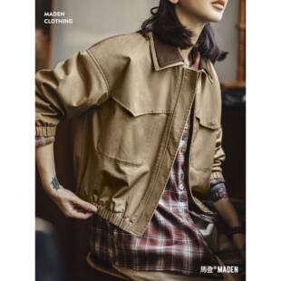 马登覆古巴恩风谷仓灯芯绒撞色翻领短款 夹克外套女秋 收腰狩猎工装