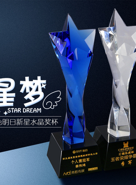 原创五角星水晶奖杯年终颁奖定制创意扭柱斜面企业公司员工