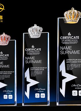 五角星水晶奖杯定制奖牌定做授权牌匾创意刻字优秀员工比赛纪念品