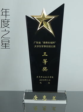 新款黑色奖杯 五角星水晶奖杯 定制 奖座奖牌 新款授权牌厂家