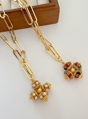 轻奢十字彩色宝石项链毛衣链