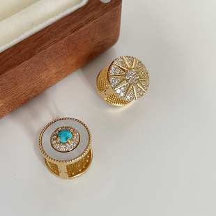欧美风独特简约双面可戴八芒星绿松石镶嵌锆石耳环小众耳扣耳饰女