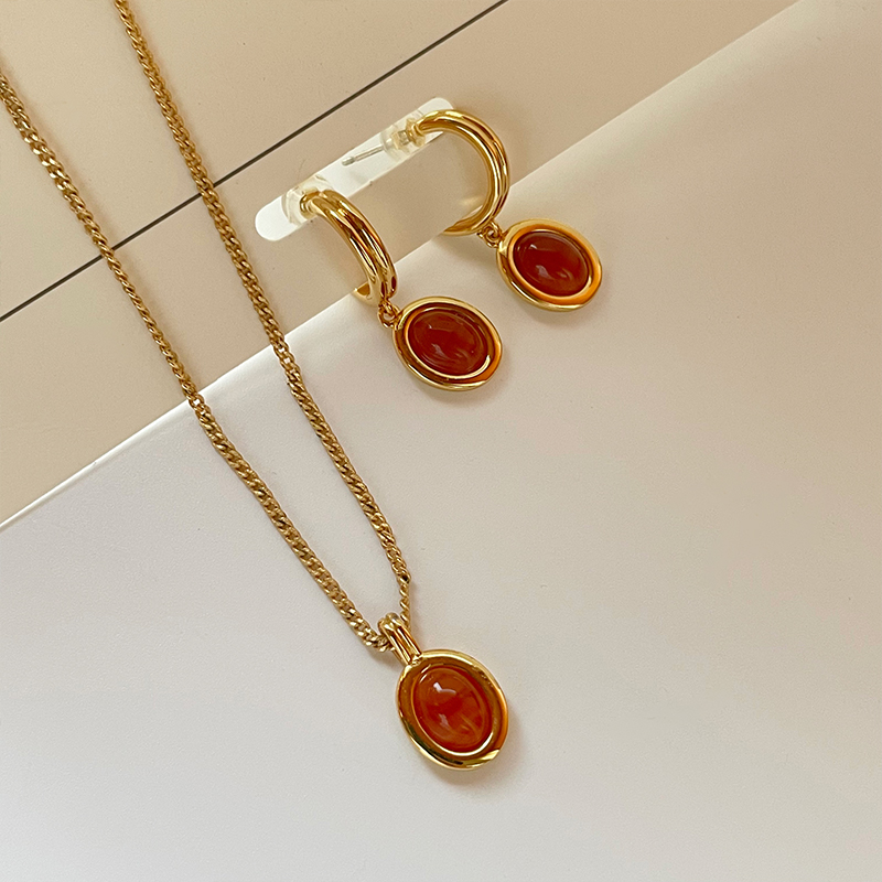 2025新款初秋美拉德配色复古港风红玛瑙耳环项链耳饰新年圣诞款女