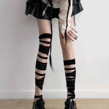 黑白色个性绷带y2klolita过膝