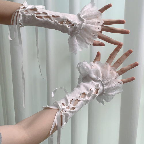 夏季新款蕾丝蝴蝶结大花边袖套