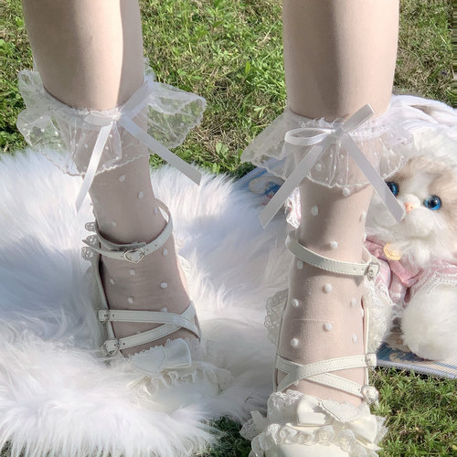 Lolita袜子女中筒袜洛丽塔蕾丝花