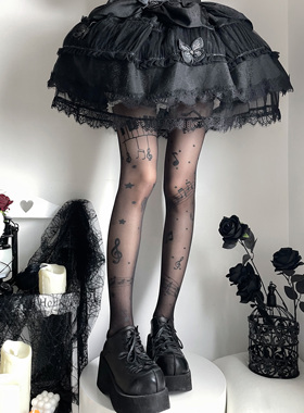 梦幻人偶Lolita黑色音符丝袜连裤袜女薄款甜美音符个性丝袜