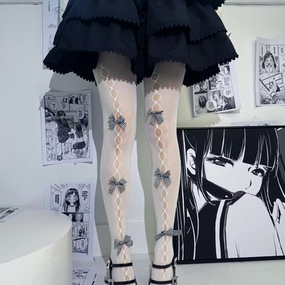 日系甜美蕾丝蝴蝶结镂空小腿袜