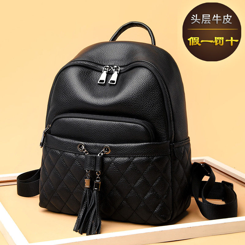 真皮双肩包女时尚流苏背包女单肩包斜挎大容量牛皮包学生软皮书包,箱包皮具/热销女包/男包,双肩背包,淘宝优惠券,粉丝福利购,淘宝优惠卷