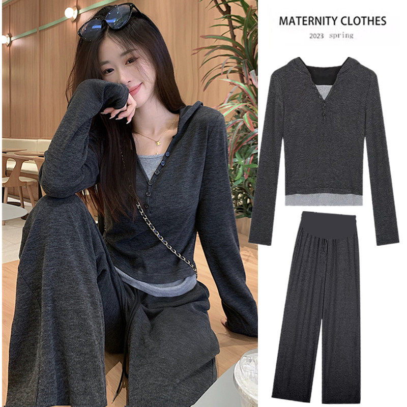 출산복 가을 정장 멋쟁이 서양식 2024 봄 가을 신상 아우터 후드 긴팔 탑 캐주얼 와이드 팬츠