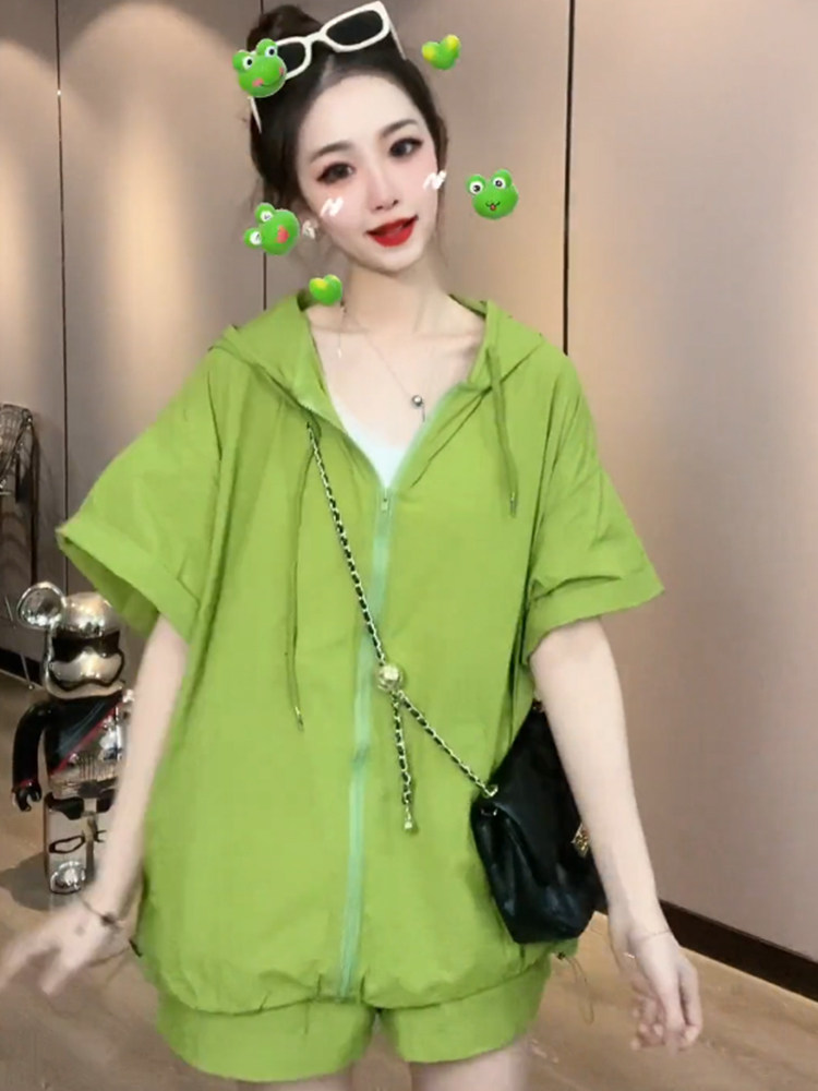 출산복 여름 패션 스타일 여름 얇은 스타일 외출 캐주얼 스포츠 반팔 반바지 출산복 여름 투피스 세트