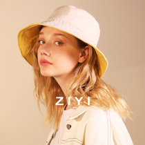 迪卡侬双面戴ZIYI帽子女士春夏遮阳防晒黄色盆帽宽檐光身日系