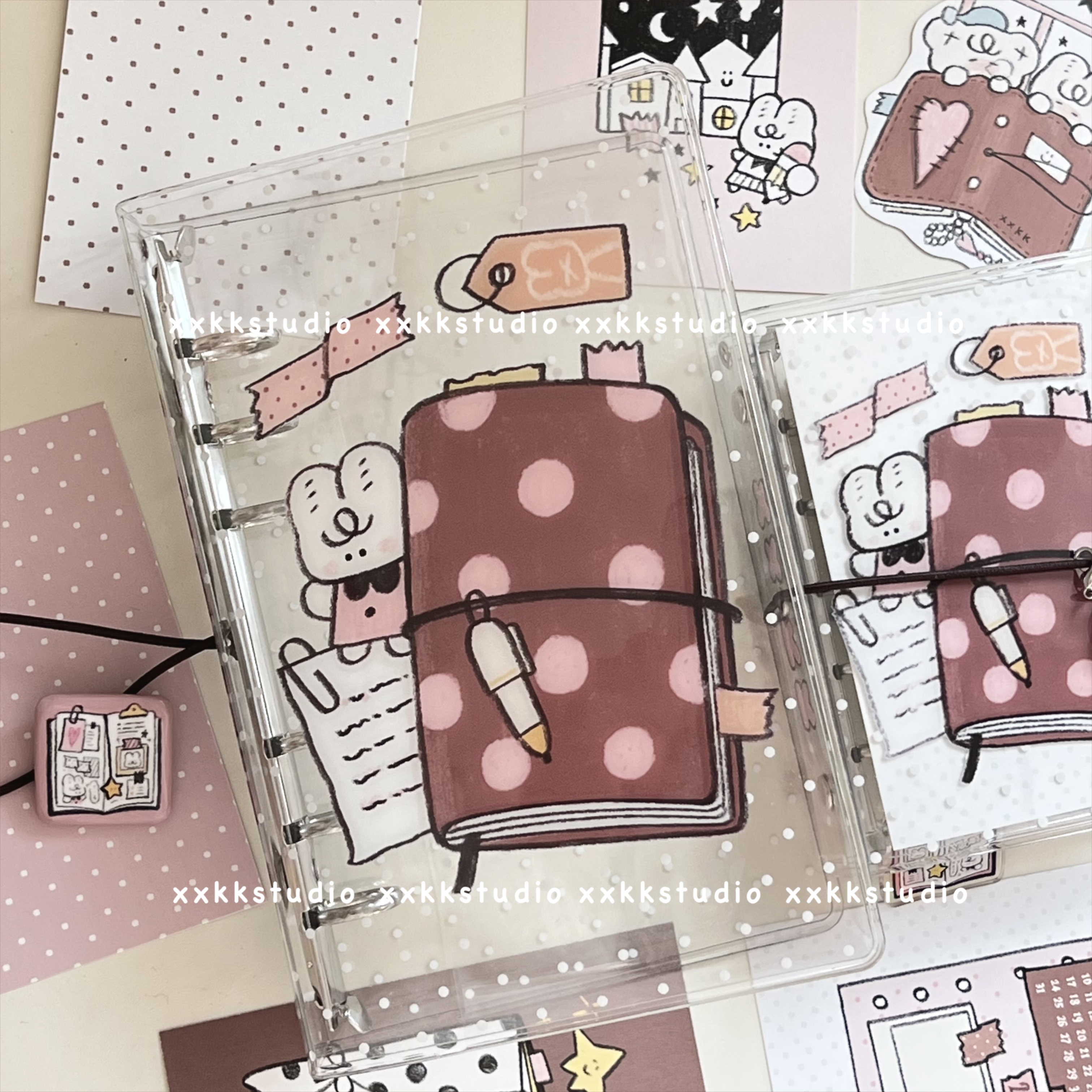 xxkk炫炫酷酷原创复古波点M5A6活页手账本pvc手账壳