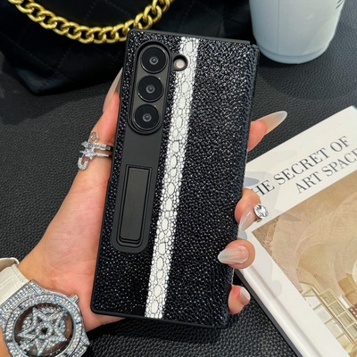 适用三星zfold6手机壳中轴铰链全包W25保护壳W24心系天折叠屏保护套zfold4皮套防摔zfold5皮套高级感新款