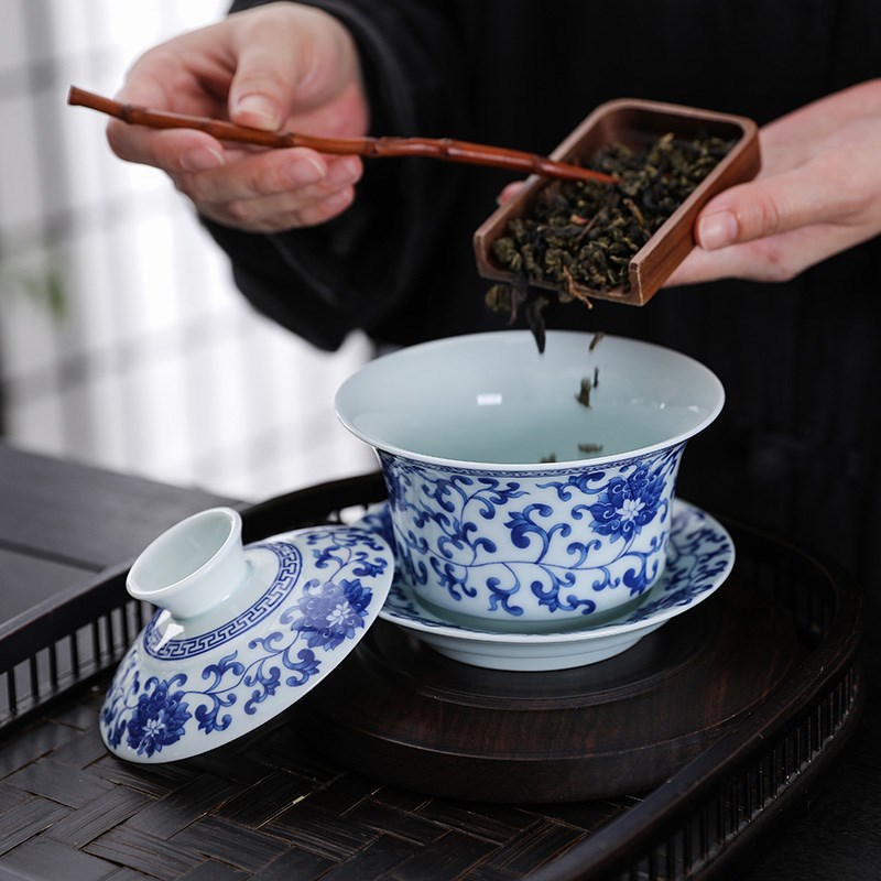 优选瓷三才盖碗茶碗茶杯陶瓷单个复古I功夫茶具泡茶大容量盖.