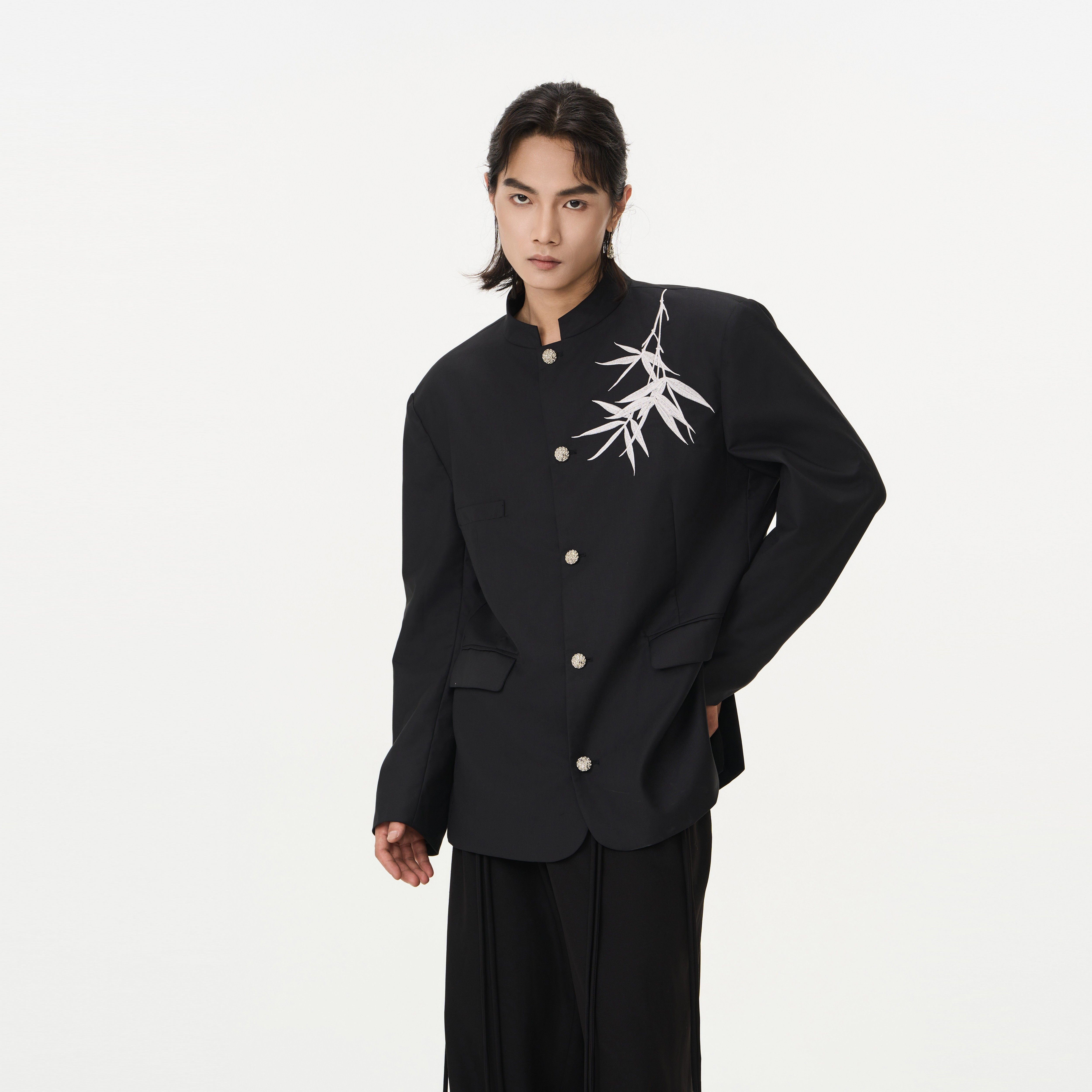 CNEW楚念贰问 24AW新中式银竹刺绣中山领黑色西服外套 男女同款,男装,西服,淘宝优惠券,粉丝福利购,淘宝优惠卷