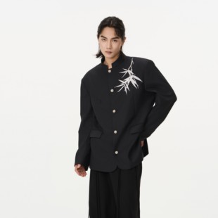 男女同款 银竹刺绣中山领黑色西服外套 24AW新中式 CNEW楚念贰问