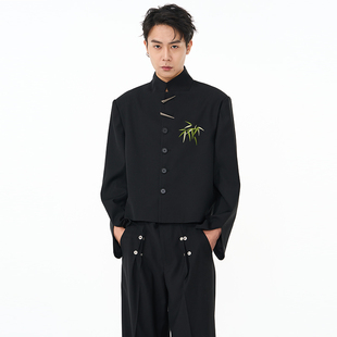 解构西服外套男女同款 明星同款 CNEW中国风翠竹印花刺绣短款