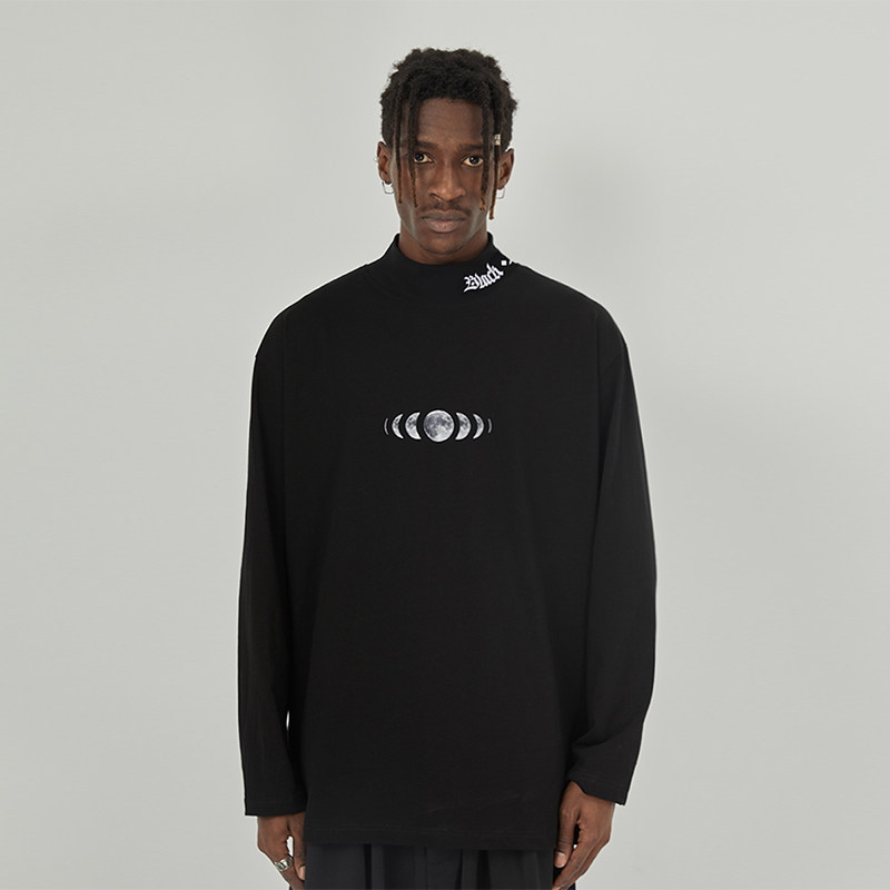 哥特字体月相变化高领打底衫