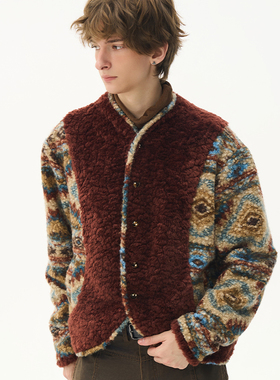 CNEW2025AW【几何叛变】印花线圈呢拼接环保羊毛木扣保暖外套