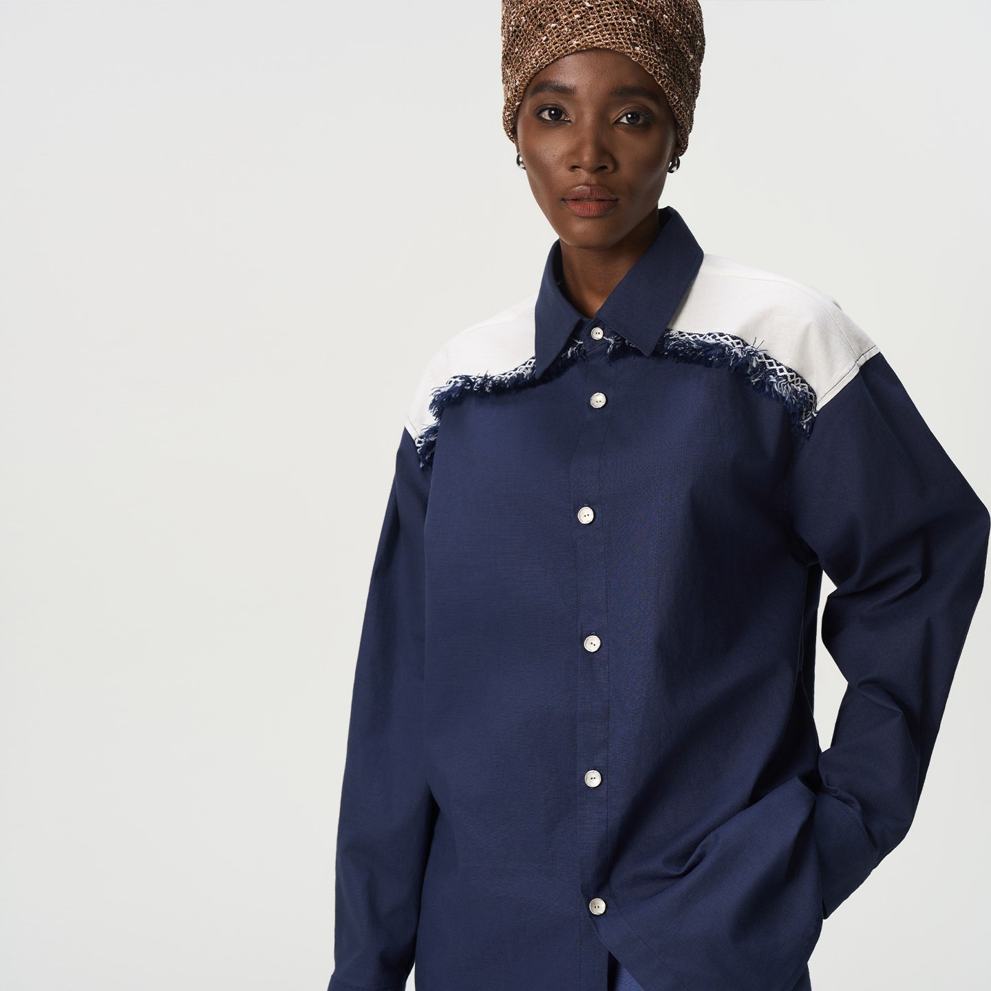 CNEW2025AW 新藏风民族感银质纽扣流苏拼接棉麻混纺衬衫男女款