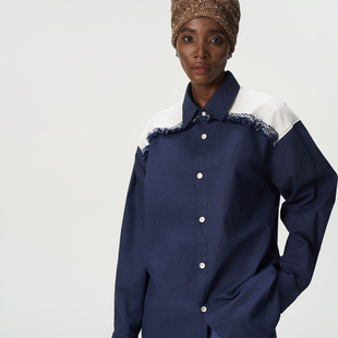 男女款 CNEW2025AW 新藏风民族感银质纽扣流苏拼接棉麻混纺衬衫