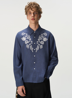 CNEW2025AW 苗岭星绣民族风花卉苗绣棉麻混纺衬衫男女同款