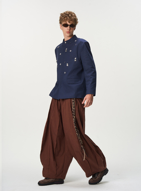 CNEW2025AW苗疆星穹 藏蓝纯手工缝苗族银饰银扣中山装 西装