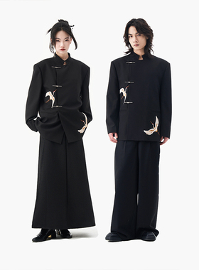【鹤吟】CNEW楚念贰问 25ss新中式国风刺绣中性风中山装西服男女