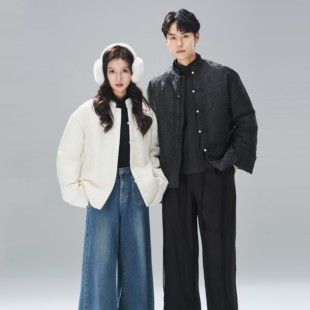【飞雪竹屋】90鸭绒CNEW新中式羽绒服提花黑白两色男女同款情侣款
