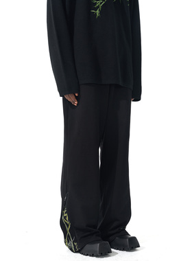 CNEW联名Black Blood 中国风拉链拼接解构翠竹印花两穿休闲裤卫裤