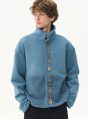 CNEW2025AW【布尔乔亚的牧歌】复古灯芯绒拼接摇粒绒椰壳扣外套