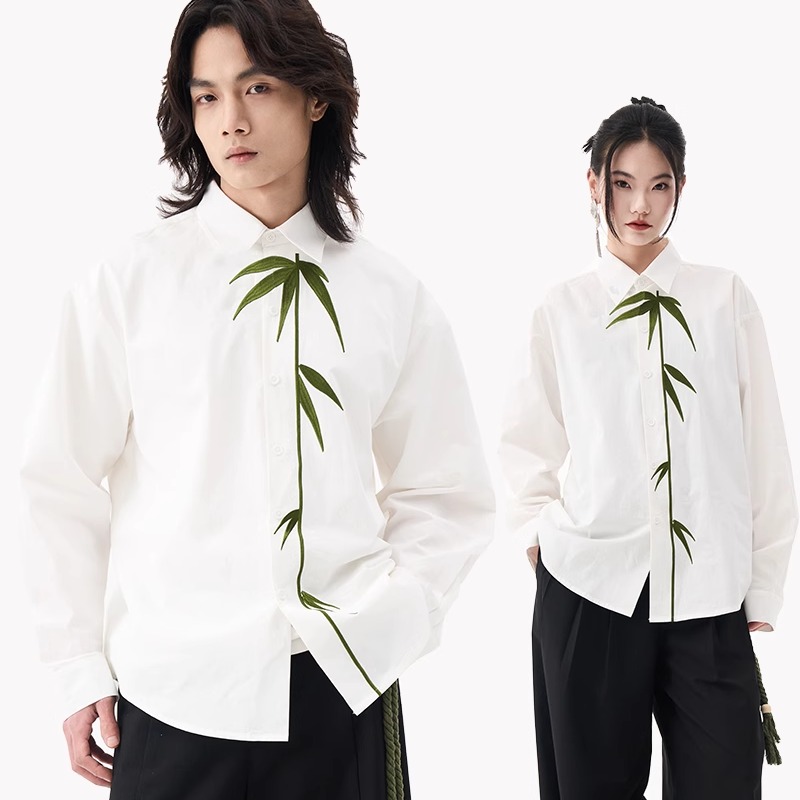 【云竹】CNEW楚念贰问设计感创意竹子刺绣新中式休闲长袖衬衫