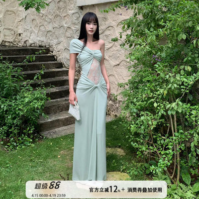 VENUIE豆绿色礼服裙沙滩