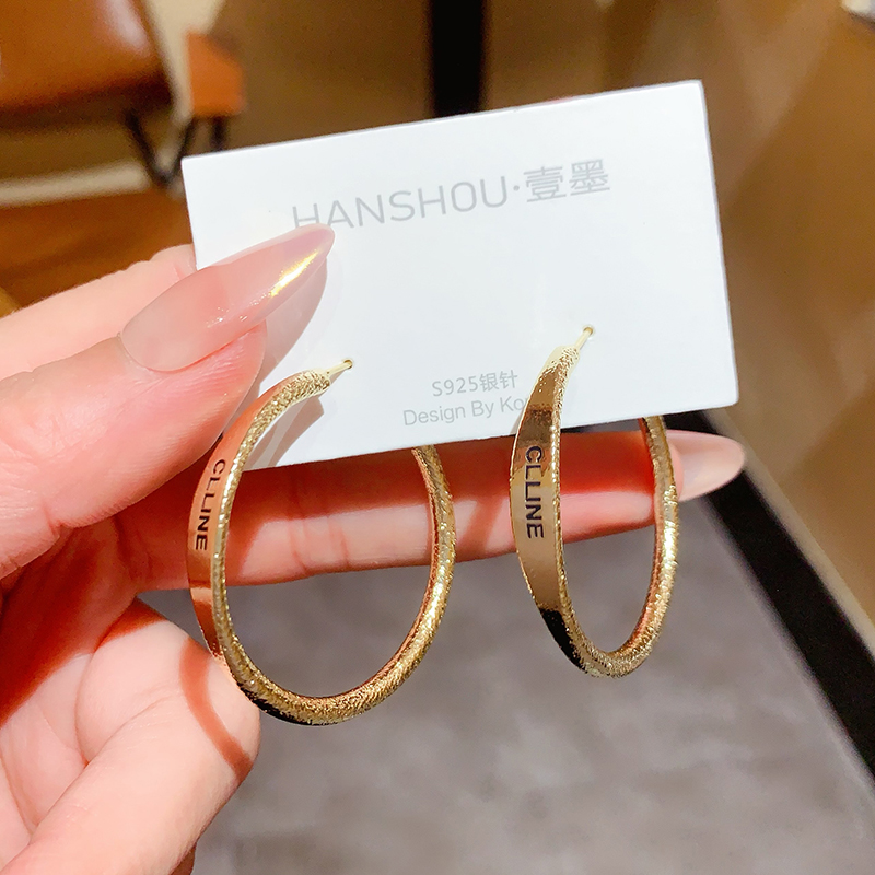 磨砂圈圈耳环女925银针ins简约