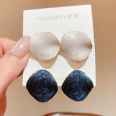 法式 复古滴釉耳环女韩国高级感简约气质百搭银针圆形耳钉夸张耳饰