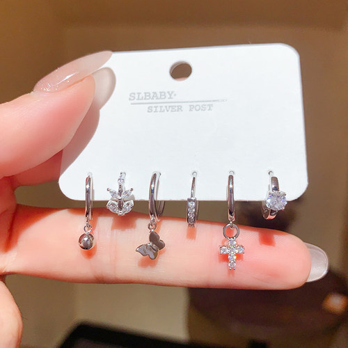 小众设计感锆石六件套耳钉精致