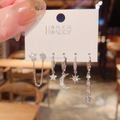 韩国精致星月组合套装 小巧6件套耳圈耳扣女 耳环ins风森系气质个性