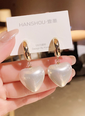 韩国设计感气质银针耳环时尚大气小众耳坠网红复古珍珠心形耳饰品