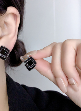 925银针时尚气质优雅几何黑色耳钉设计感ins冷淡风耳环女个性耳饰