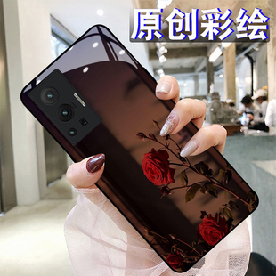 黑红玫瑰适用vivox80pro手机壳70+/60iQOO9/8/7x30钢化玻璃s15pro